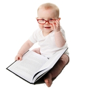Baby reading wearing glasses